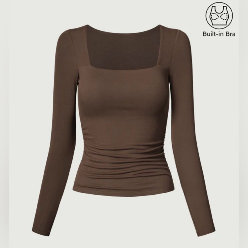 OGL Eco-SkinKiss®2.0 Square Neck Ruched Brami Top - Cocoa XS NWT